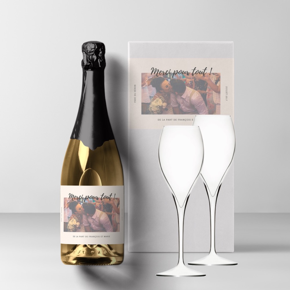 coffret  champagne personnalisé de mariage de remerciement invités
